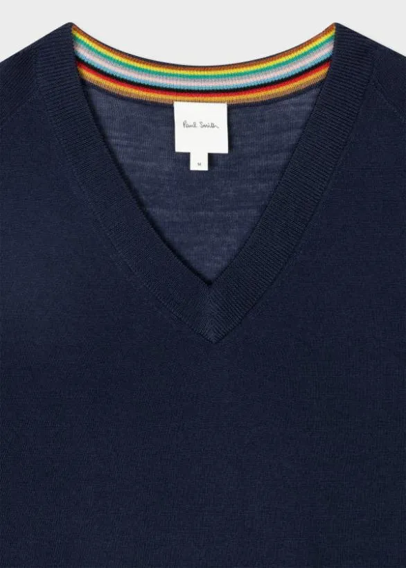 Paul Smith Sweaters Merino VNeck Sweater Dark Navy 8211 Mens