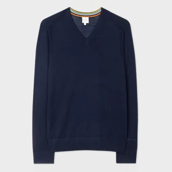 Paul Smith Sweaters Merino VNeck Sweater Dark Navy 8211 Mens