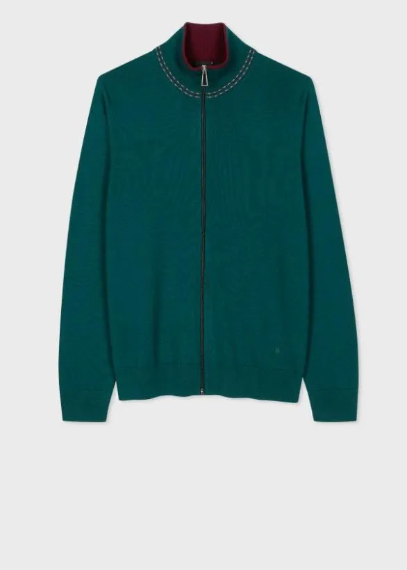 Paul Smith Sweaters Merino Wool Zip Cardigan Teal 8211 Mens