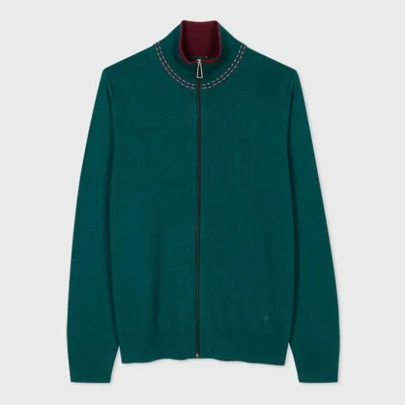 Paul Smith Sweaters Merino Wool Zip Cardigan Teal 8211 Mens