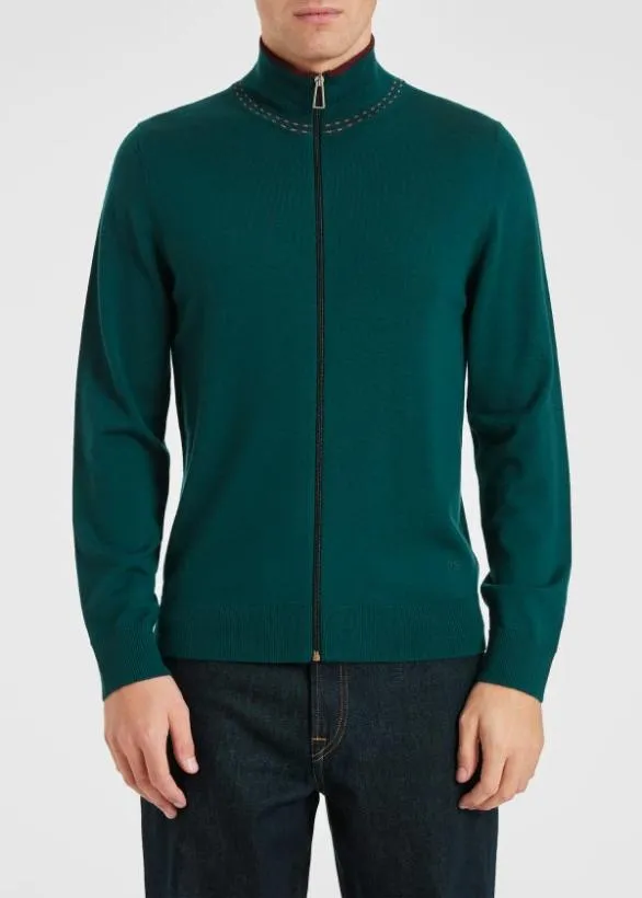 Paul Smith Sweaters Merino Wool Zip Cardigan Teal 8211 Mens