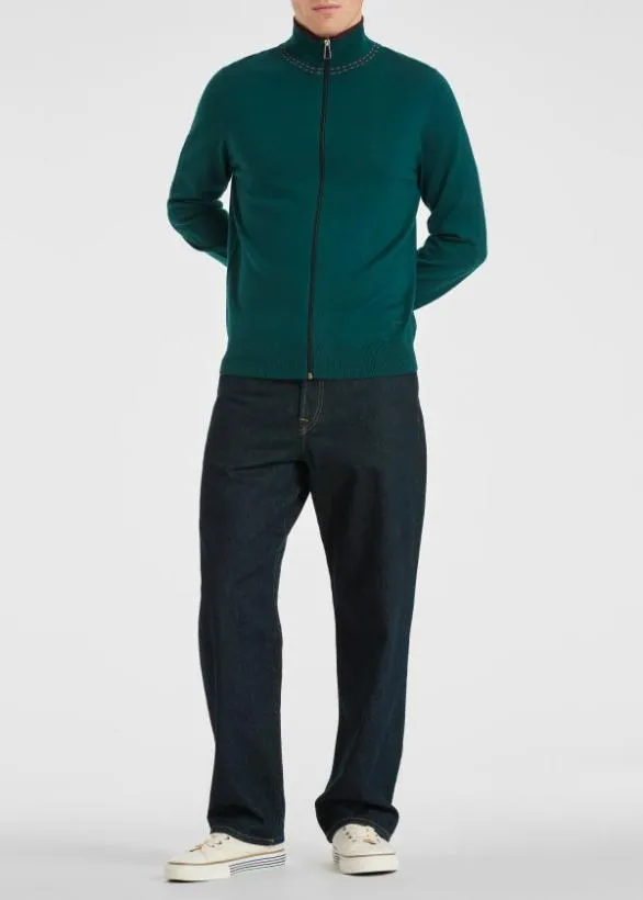 Paul Smith Sweaters Merino Wool Zip Cardigan Teal 8211 Mens