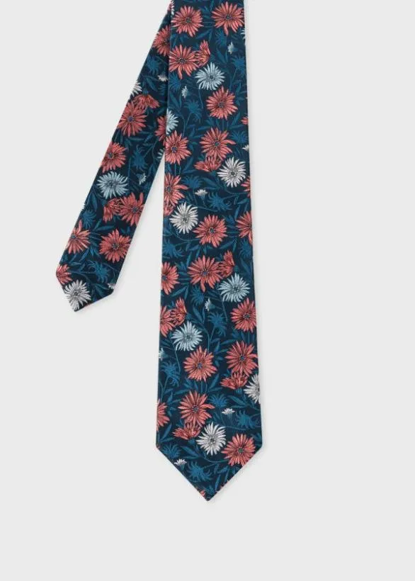 Paul Smith Ties Floral Silk Tie Navy 8211 Mens