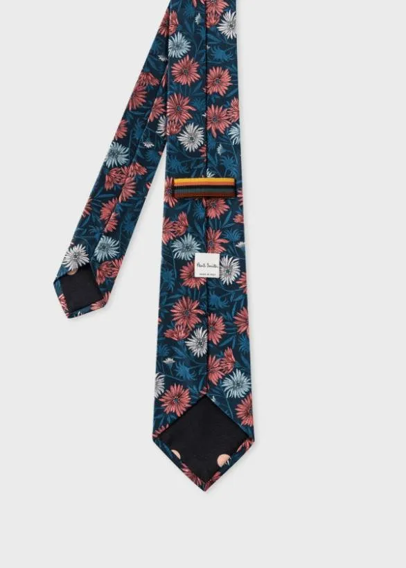 Paul Smith Ties Floral Silk Tie Navy 8211 Mens