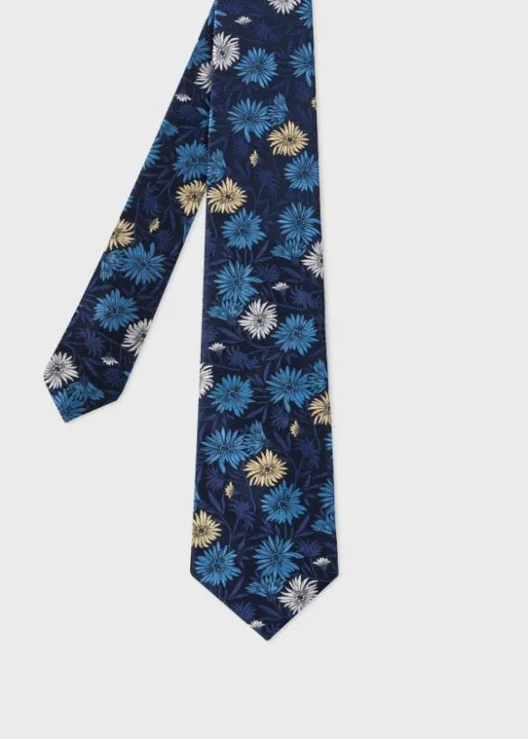 Paul Smith Ties Silk Floral Tie Navy 8211 Mens