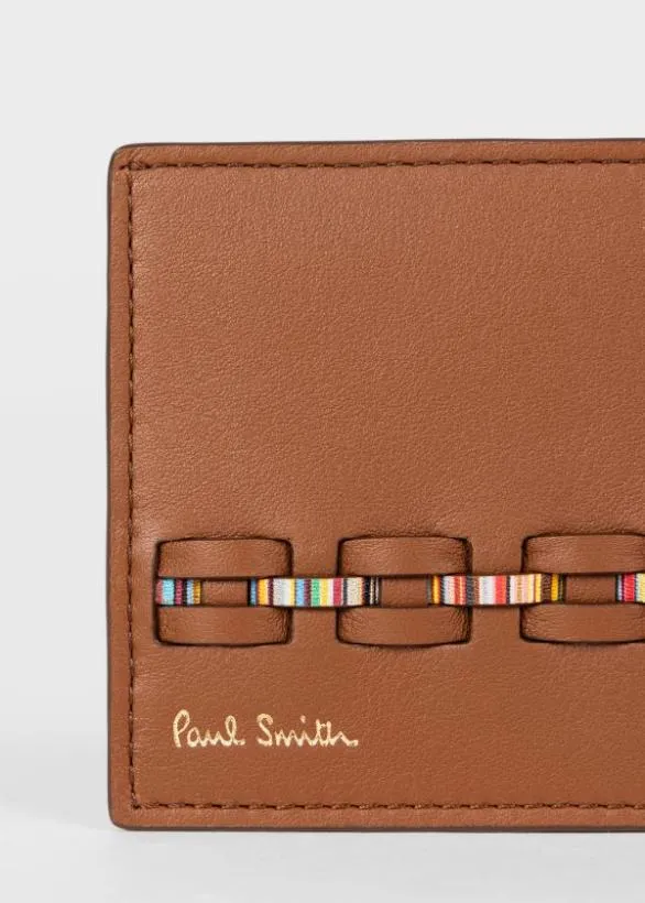 Paul Smith Wallets Woven Front Calf Leather Credit Card Holder Brown 8211 Mens
