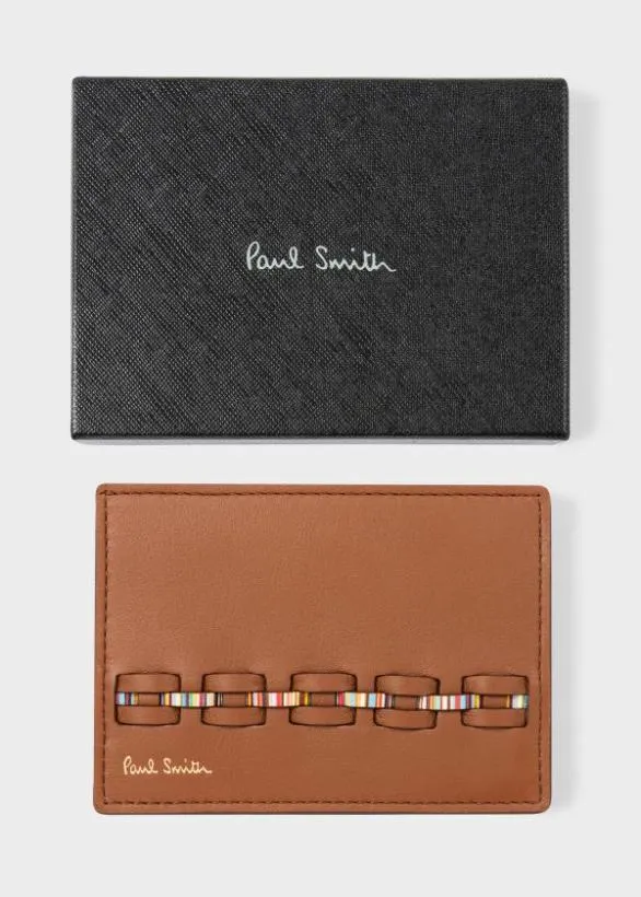 Paul Smith Wallets Woven Front Calf Leather Credit Card Holder Brown 8211 Mens