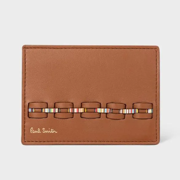 Paul Smith Wallets Woven Front Calf Leather Credit Card Holder Brown 8211 Mens