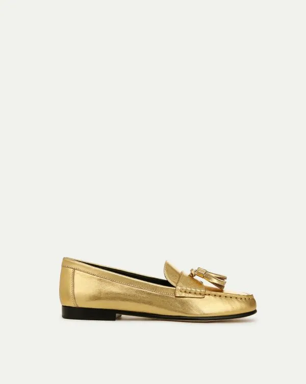 Penny Metallic Leather Tassel Loafer Gold Women Veronica Beard Shoes
