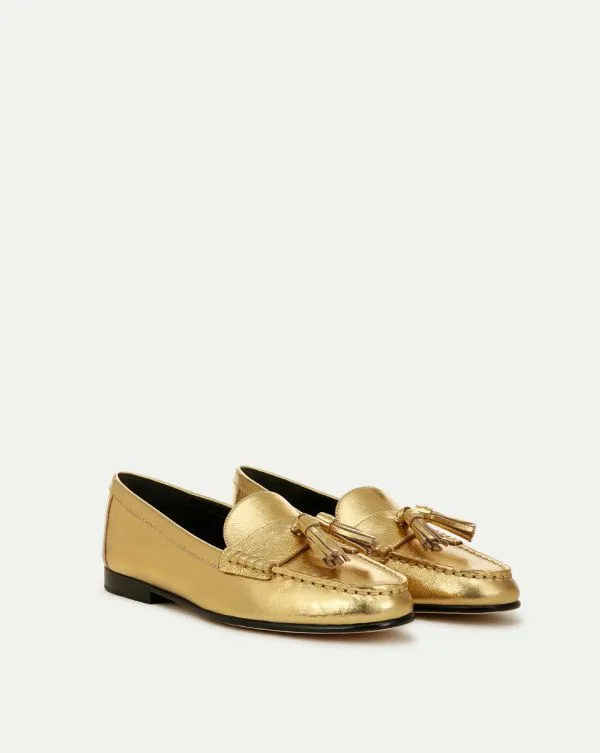 Penny Metallic Leather Tassel Loafer Gold Women Veronica Beard Shoes Penny Metallic Leather Tassel Loafer Gold Women Veronica Beard Shoes