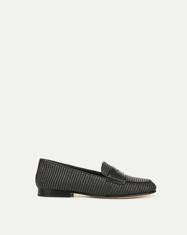 Penny Raffia Loafer Black Women Veronica Beard Shoes
