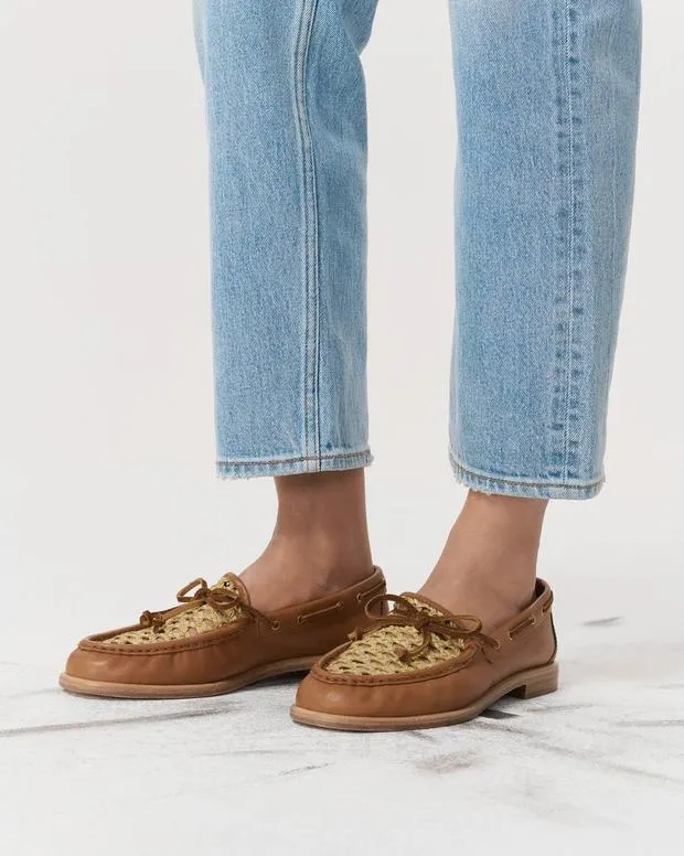 rag and bone Boots Women Carter WovenTrimmed Leather Boat Shoes Light Natural Woven