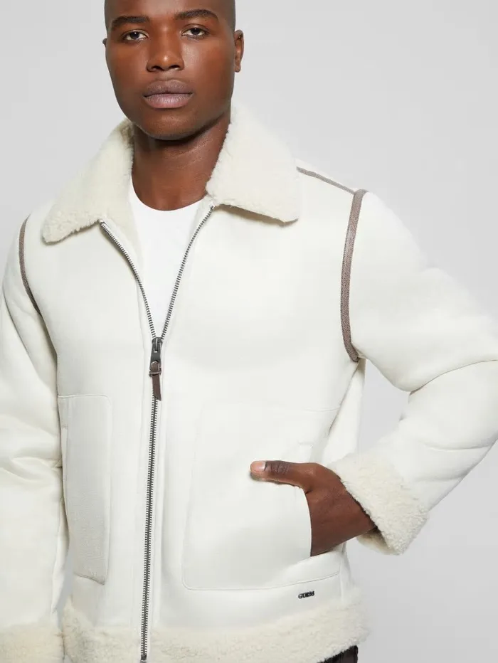 Redford Bonded Sherpa Jacket Muted Stone Multi Jackets and Coats GUESS Men