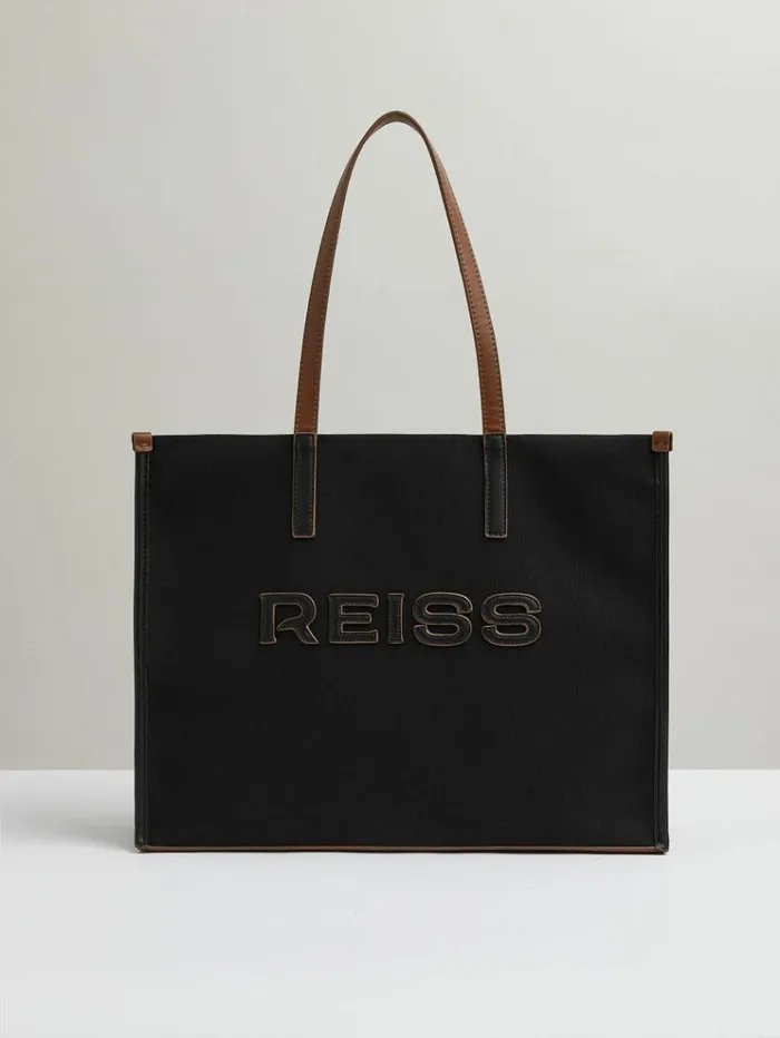 REISS Bags and Purses Women Canvas Logo Tote Bag Black