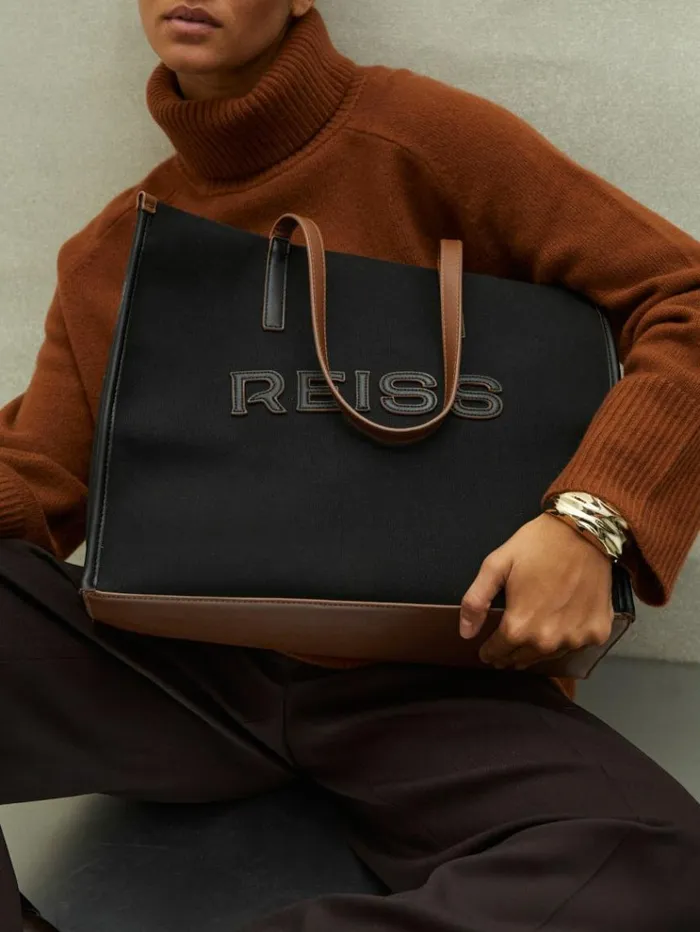 REISS Bags and Purses Women Canvas Logo Tote Bag Black