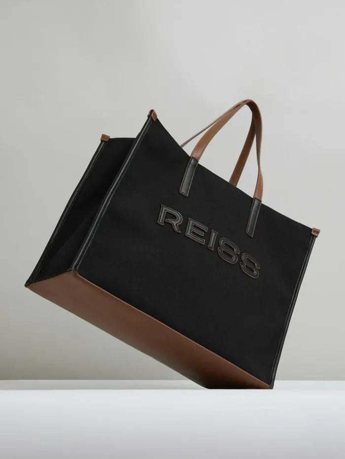 REISS Bags and Purses Women Canvas Logo Tote Bag Black