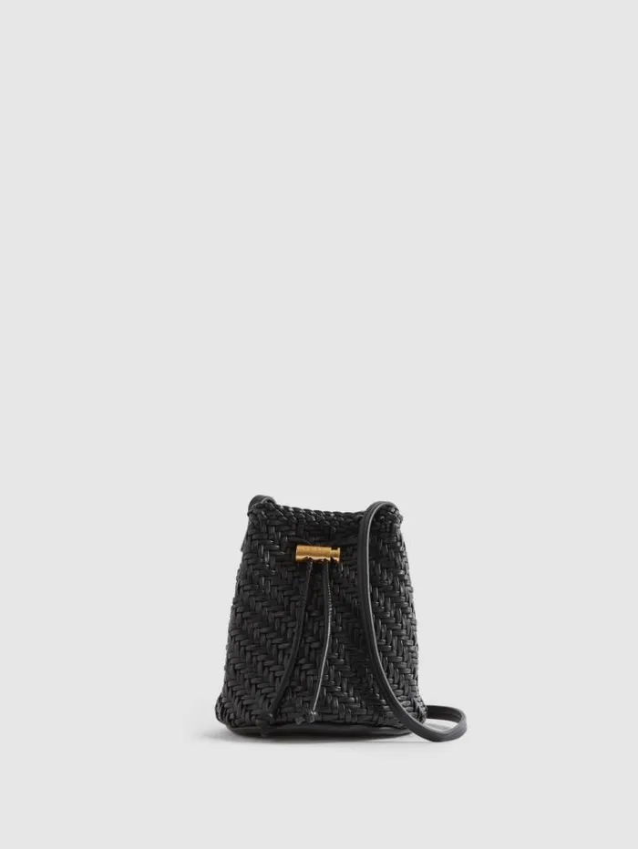 REISS Bags and Purses Women Woven Leather Bucket Bag Black