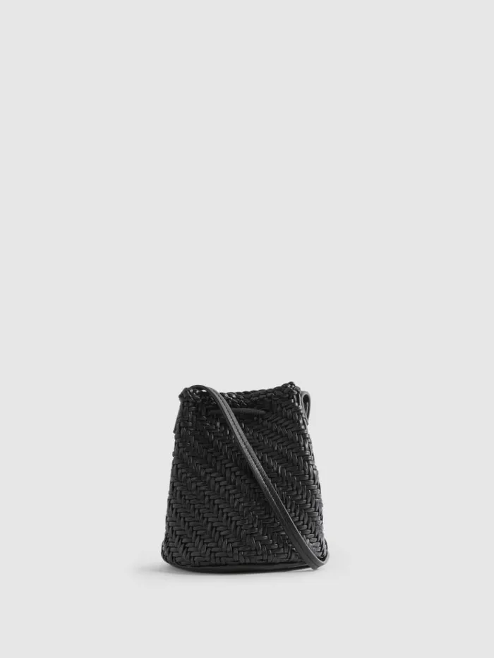 REISS Bags and Purses Women Woven Leather Bucket Bag Black