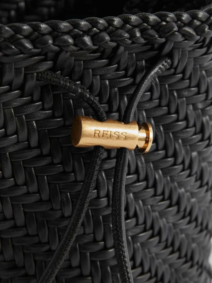 REISS Bags and Purses Women Woven Leather Bucket Bag Black