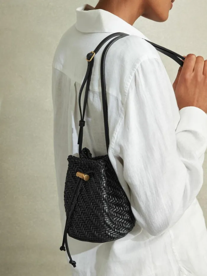 REISS Bags and Purses Women Woven Leather Bucket Bag Black