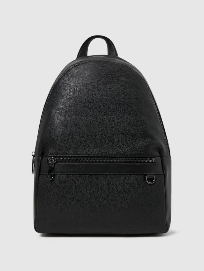 REISS Bags Men Leather Zipped Backpack Black