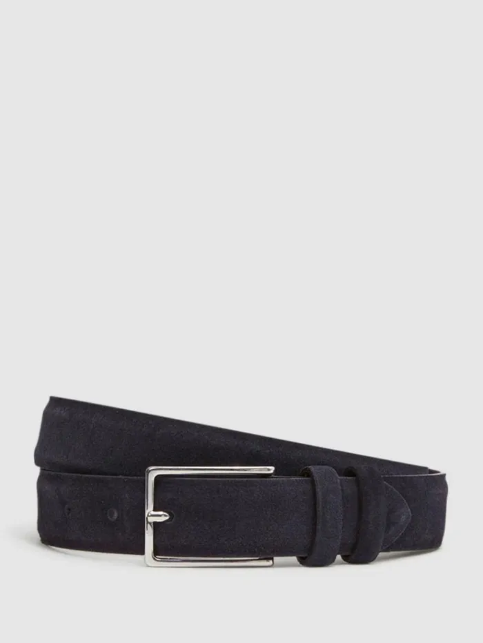 REISS Belts Men Suede Belt Navy