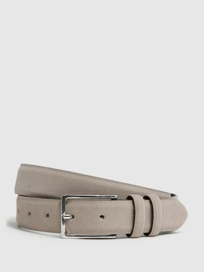 REISS Belts Men Suede Belt Stone