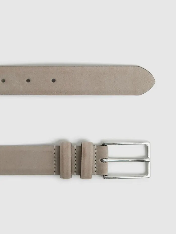 REISS Belts Men Suede Belt Stone