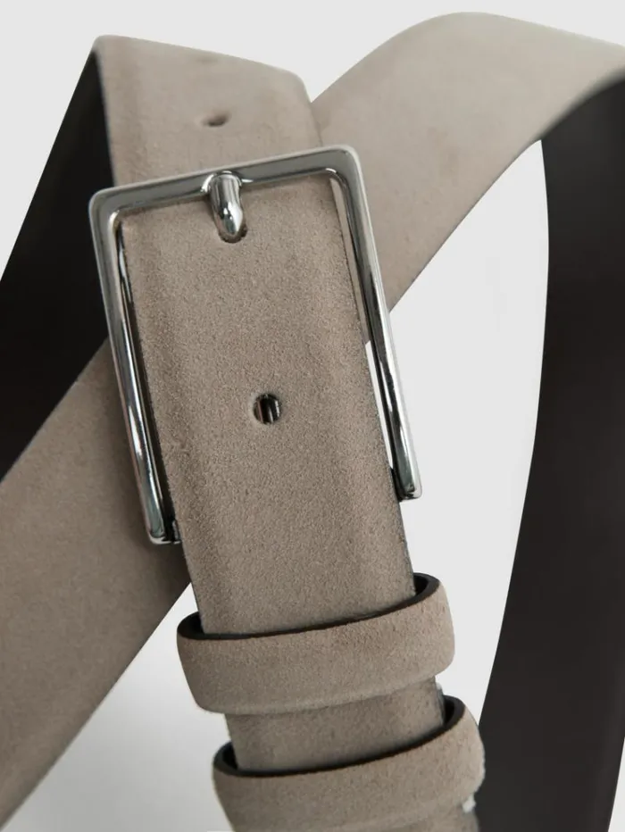 REISS Belts Men Suede Belt Stone