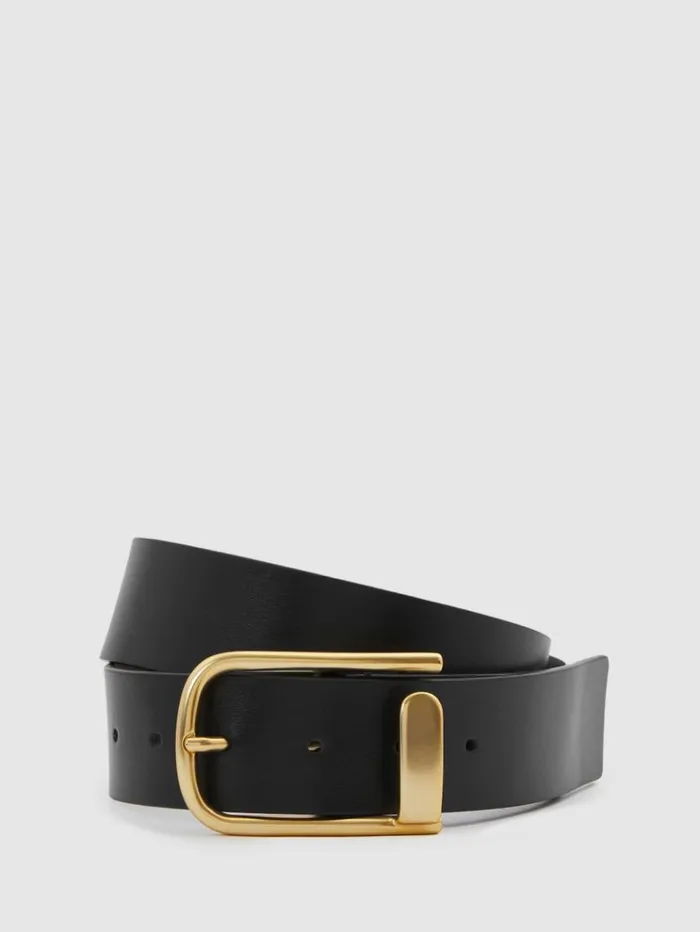 REISS Belts Women Leather Half Keeper Belt Black