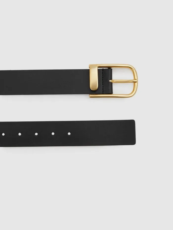 REISS Belts Women Leather Half Keeper Belt Black
