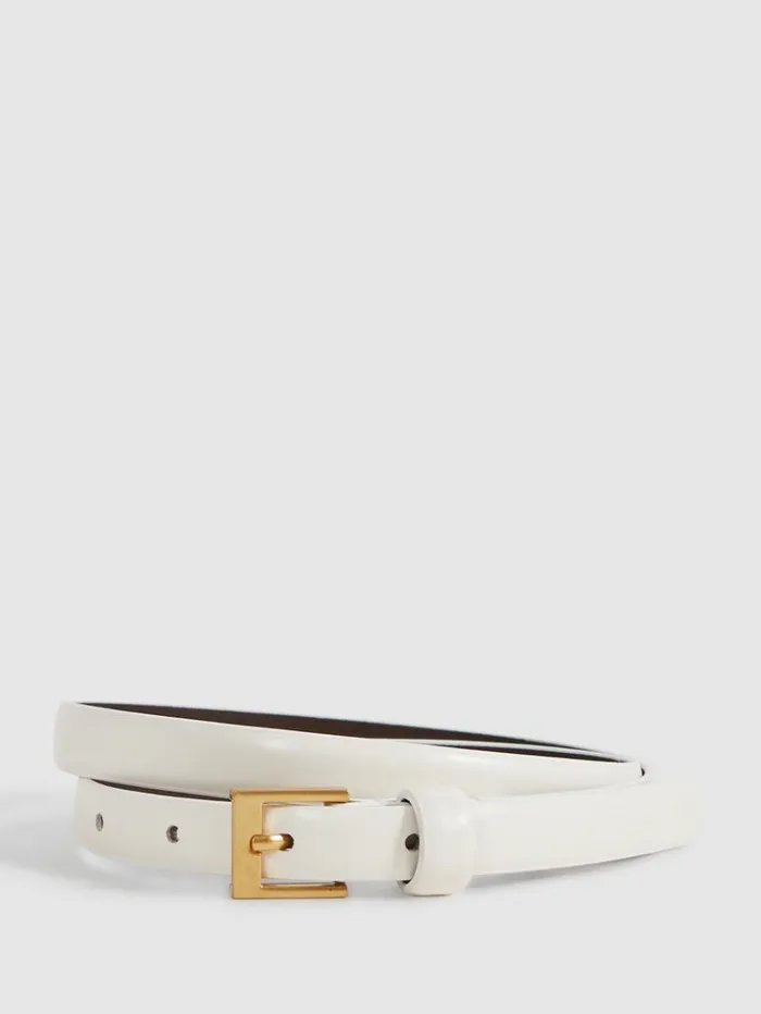 REISS Belts Women Thin Leather Belt Off White