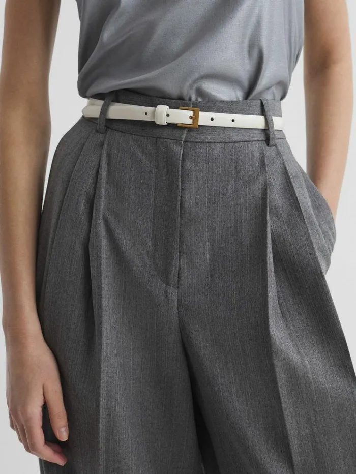REISS Belts Women Thin Leather Belt Off White