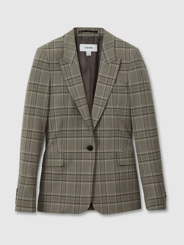REISS Blazers and Jackets Women Checked Slim Fit Suit Blazer Grey Check