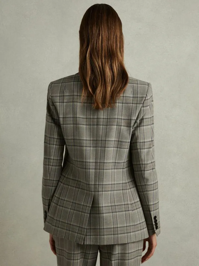 REISS Blazers and Jackets Women Checked Slim Fit Suit Blazer Grey Check