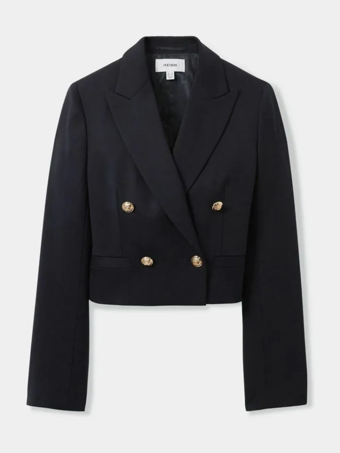 REISS Blazers and Jackets Women Cropped WoolBlend DoubleBreasted Blazer Navy