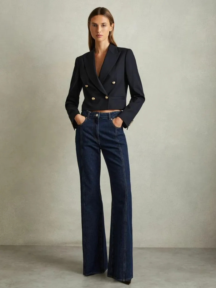 REISS Blazers and Jackets Women Cropped WoolBlend DoubleBreasted Blazer Navy