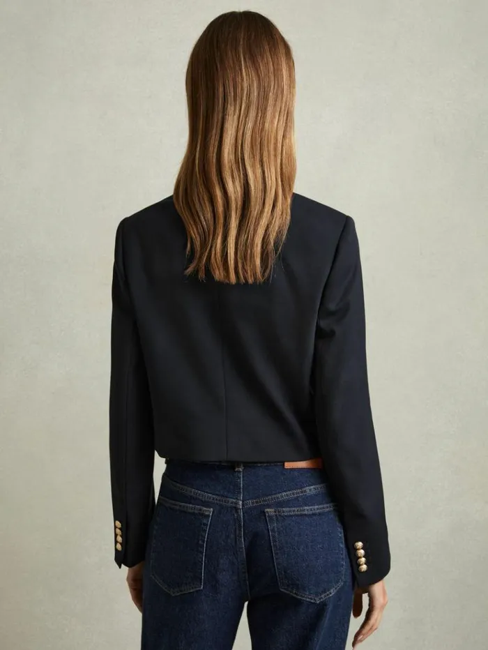 REISS Blazers and Jackets Women Cropped WoolBlend DoubleBreasted Blazer Navy
