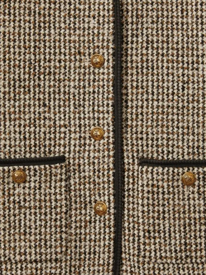 REISS Blazers and Jackets Women Cropped Wool Blend Tweed Jacket Brown
