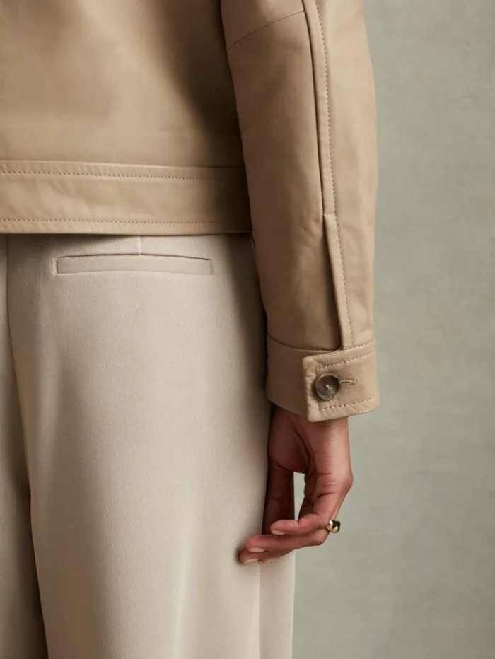 REISS Blazers and Jackets Women Leather Trucker Jacket Neutral
