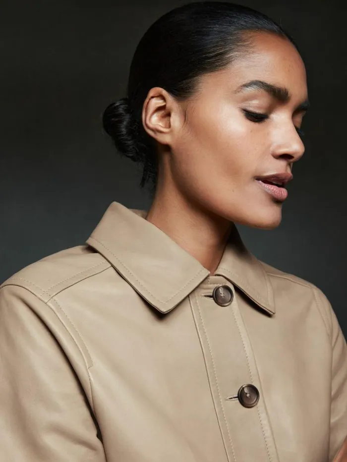 REISS Blazers and Jackets Women Leather Trucker Jacket Neutral