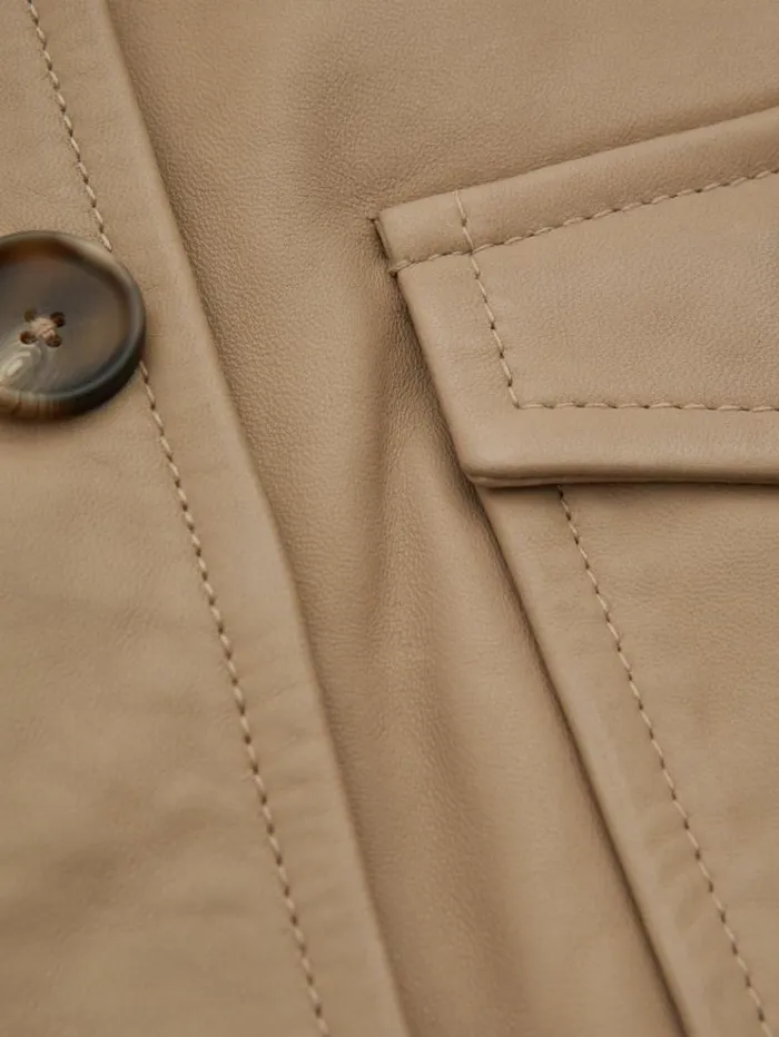 REISS Blazers and Jackets Women Leather Trucker Jacket Neutral