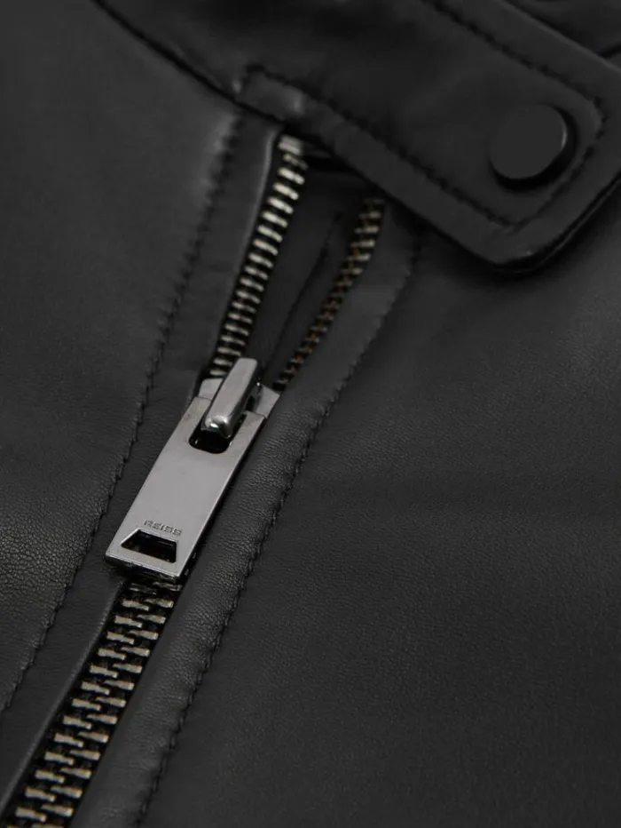 REISS Blazers and Jackets Women Leather ZipFront Biker Jacket Black