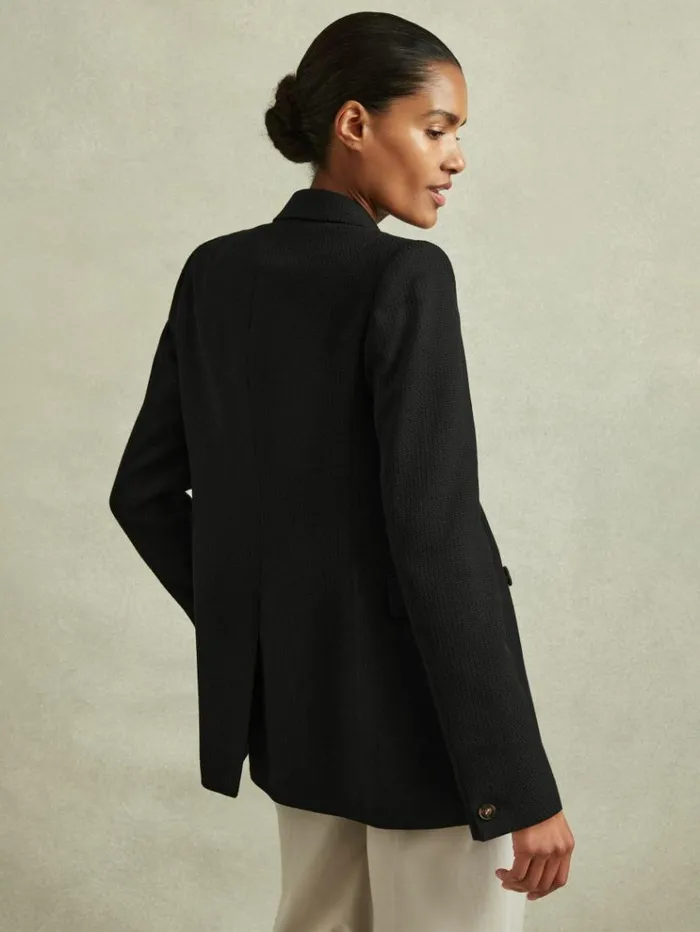 REISS Blazers and Jackets Women Tailored Textured Wool Blend Double Breasted Blazer Black