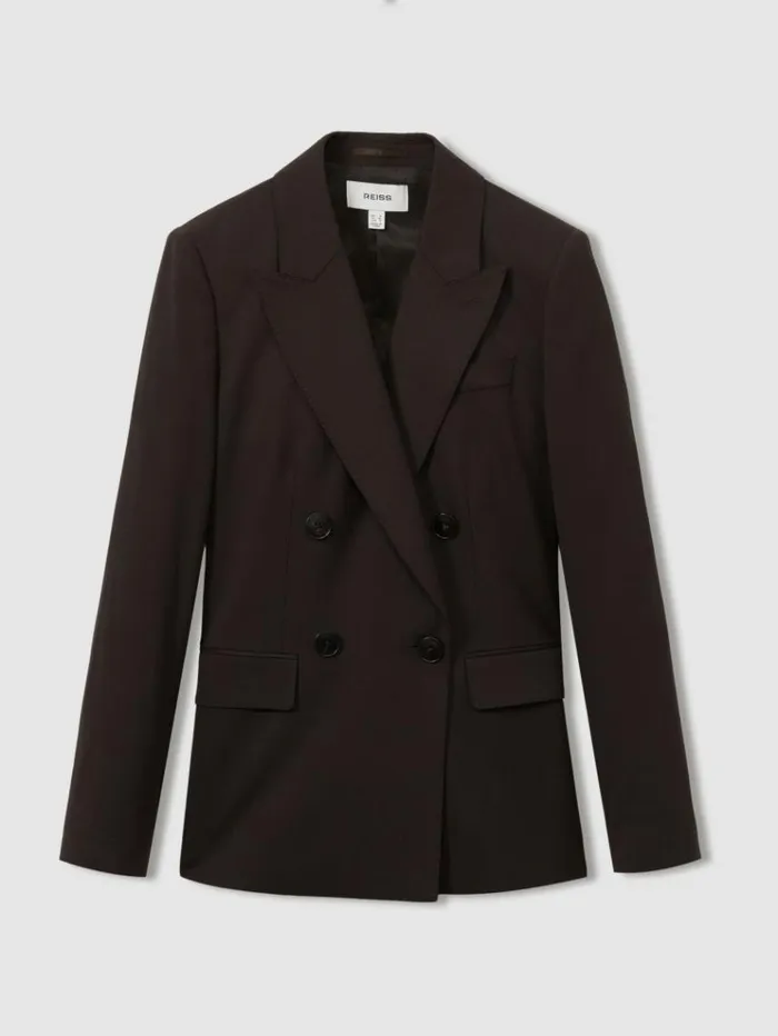 REISS Blazers and Jackets Women Wool Blend Double Breasted Suit Blazer Chocolate