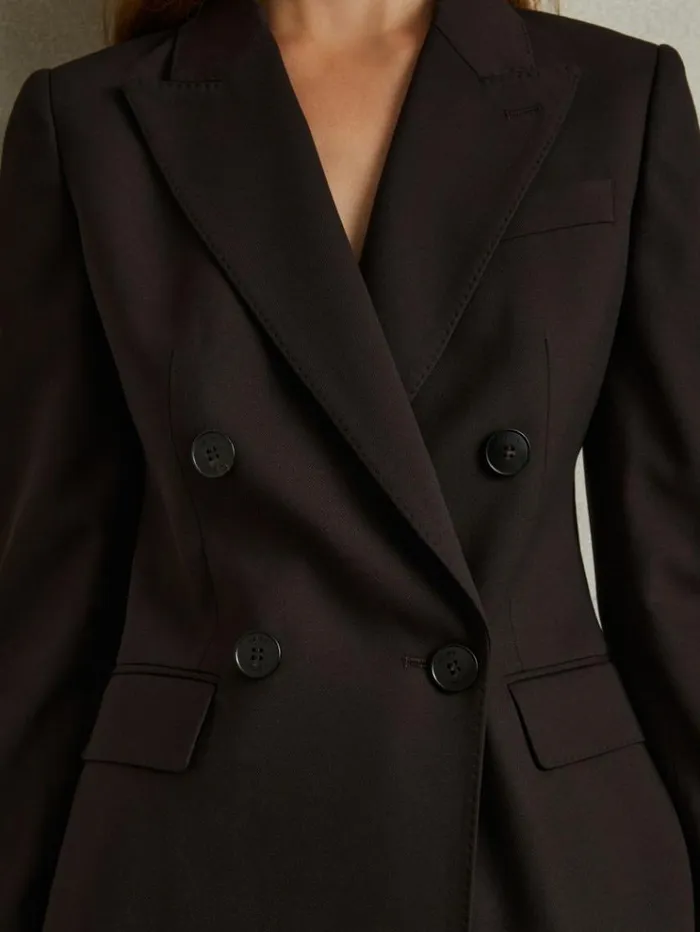 REISS Blazers and Jackets Women Wool Blend Double Breasted Suit Blazer Chocolate