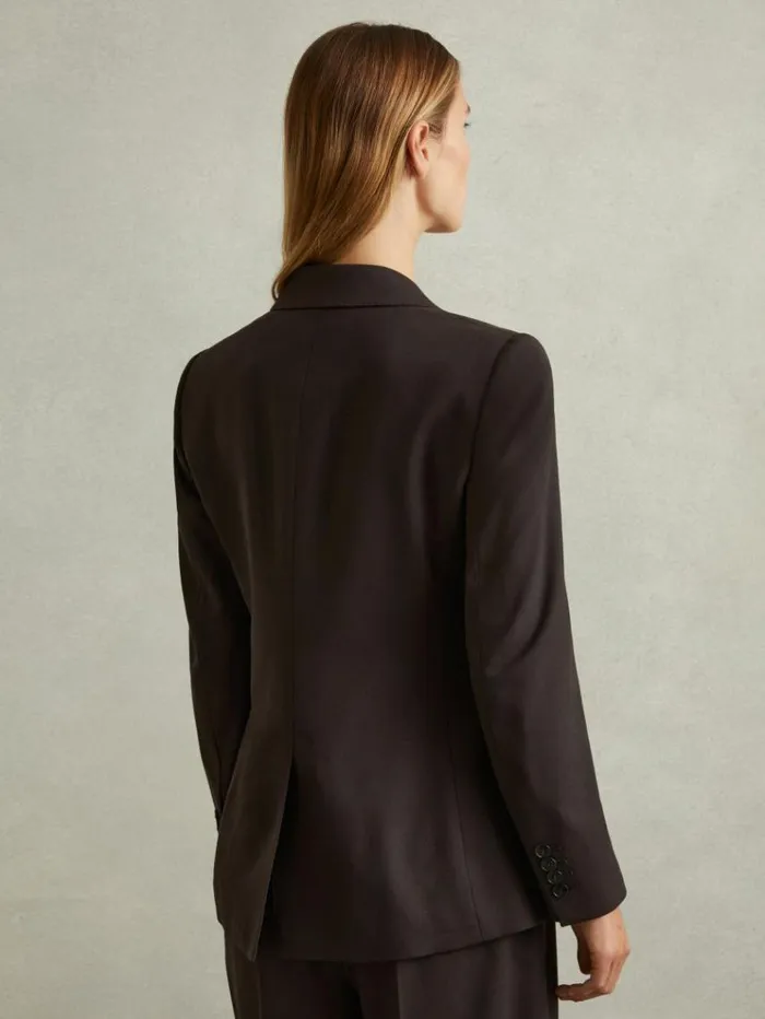 REISS Blazers and Jackets Women Wool Blend Double Breasted Suit Blazer Chocolate