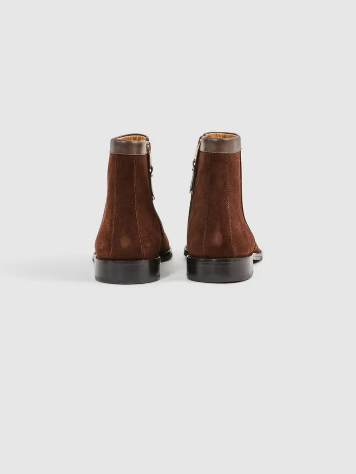 REISS Boots Men Suede ZipThrough Boots Brown