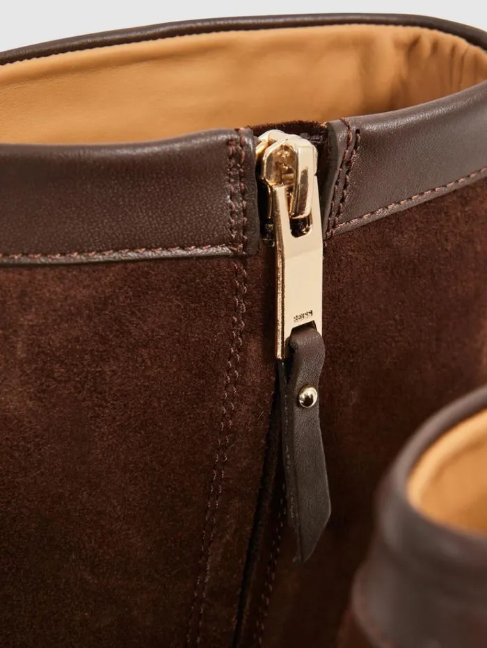 REISS Boots Men Suede ZipThrough Boots Brown
