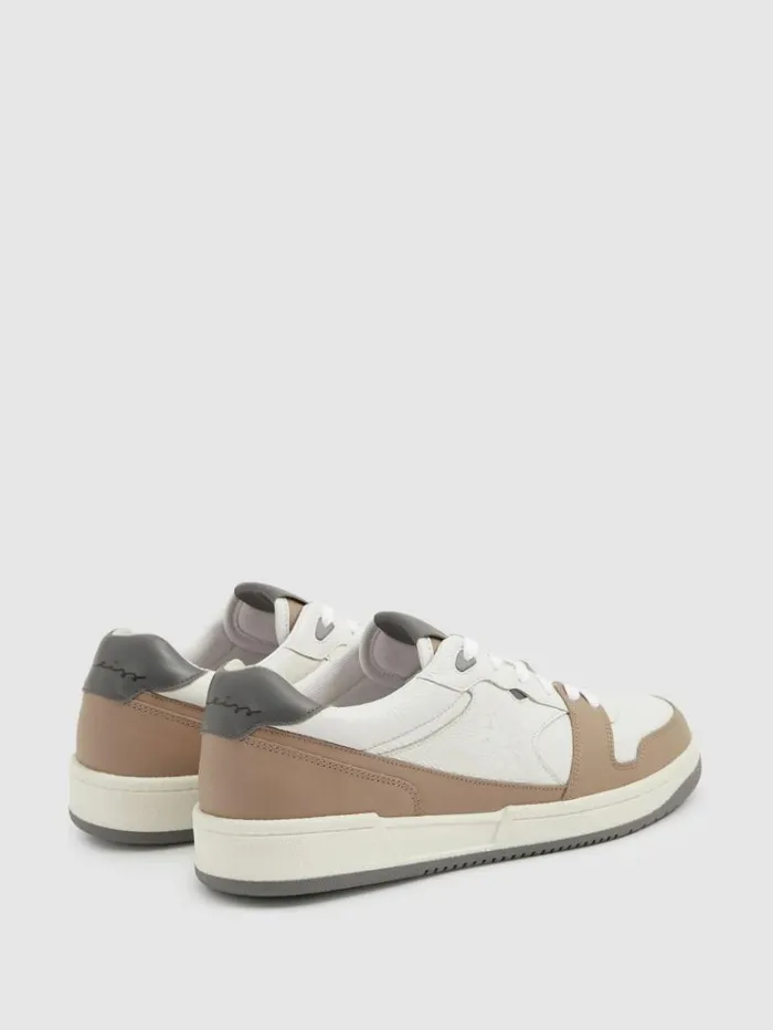 REISS Casual Shoes Men Leather Lace Up Trainers Light Brown White